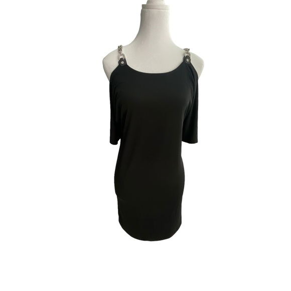 Michael Kors Chain Straps Cold Shoulder Shirt Dress Black Size Petite Small midi - Picture 2 of 15